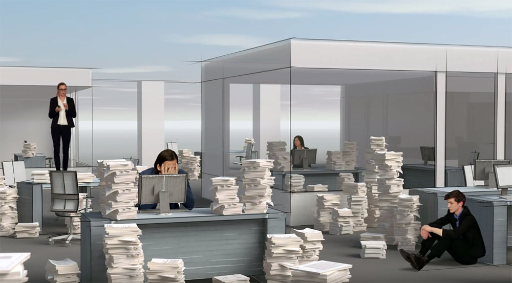 montañas de papel en la oficina! para implementar un sistema de gestión documental | Ofigràfic